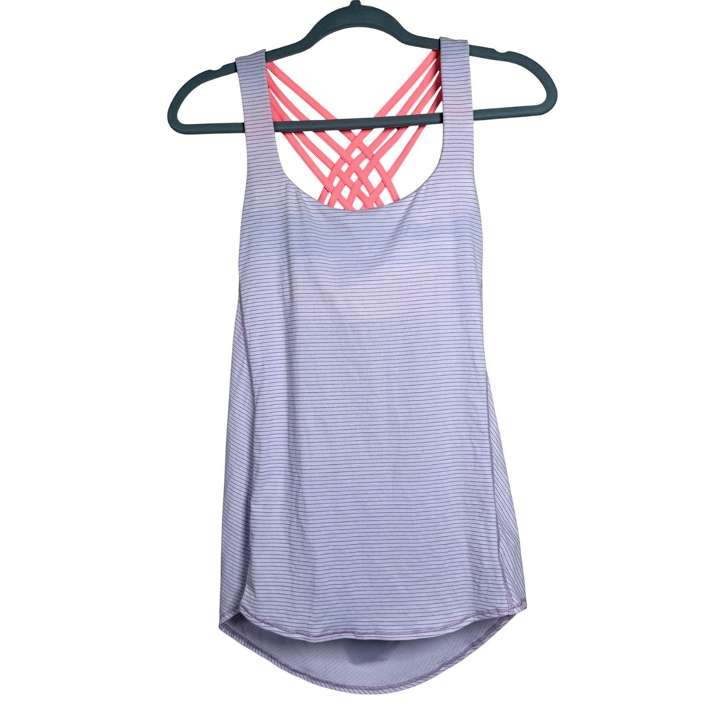 Lululemon Wild Tank Women Size 6 Lavender Striped Coral Strappy Back‎ Excellent